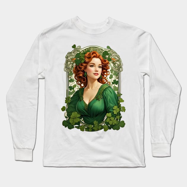 Irish Woman Shamrock St. Patrick's Day retro vintage floral Long Sleeve T-Shirt by Neon City Bazaar